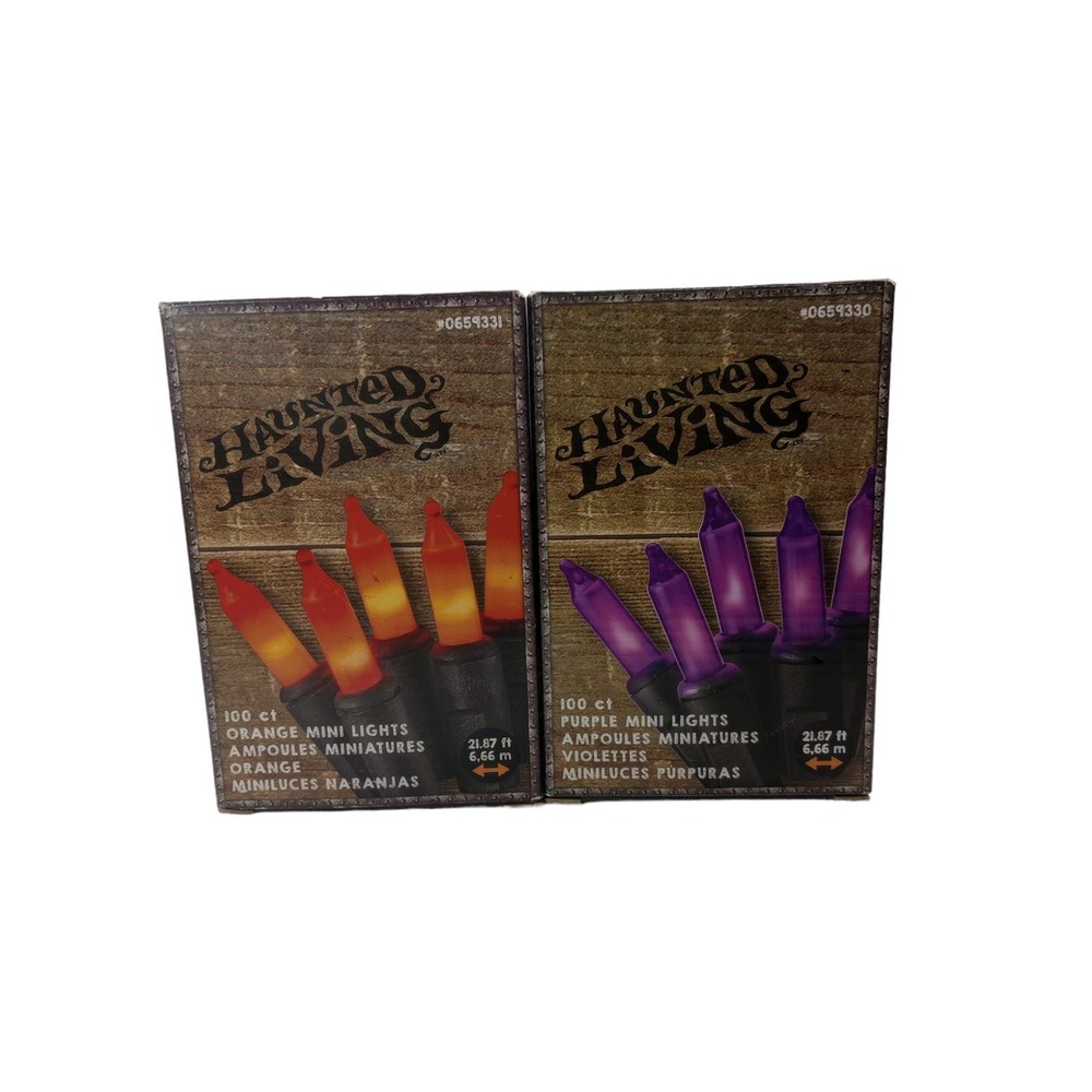 Lot 2 Haunted Living Set of 100 Halloween String Lights Purple Orange 21.87 ft